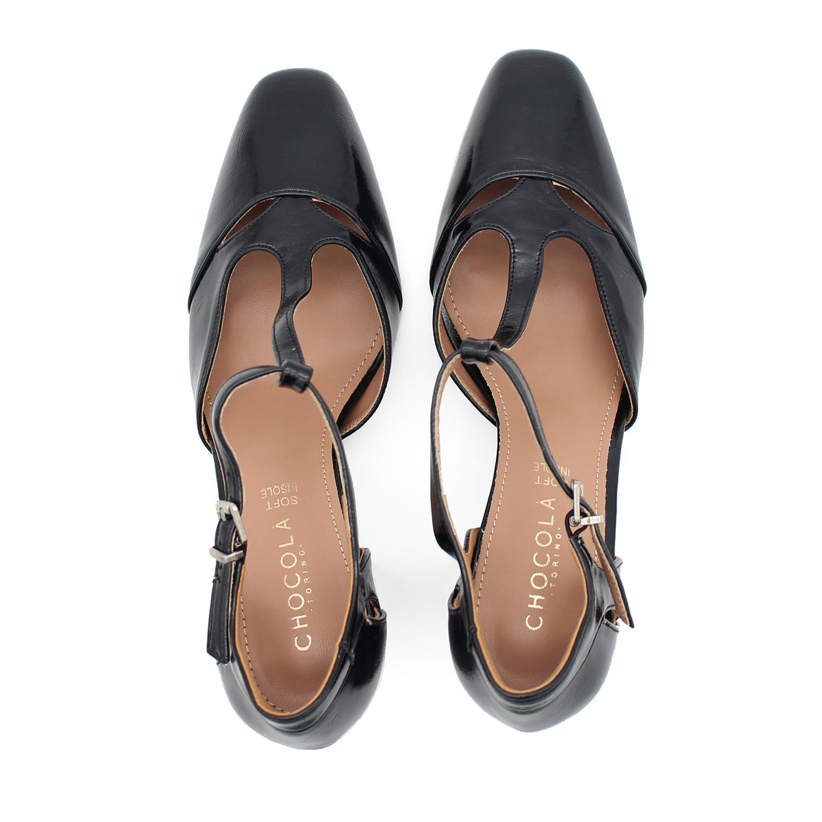 DECOLLETE T-BAR VERNICE NERO