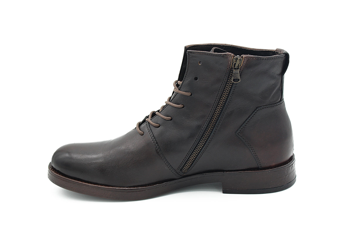 STIVALETTO STRINGATO IN PELLE TESTA DI MORO