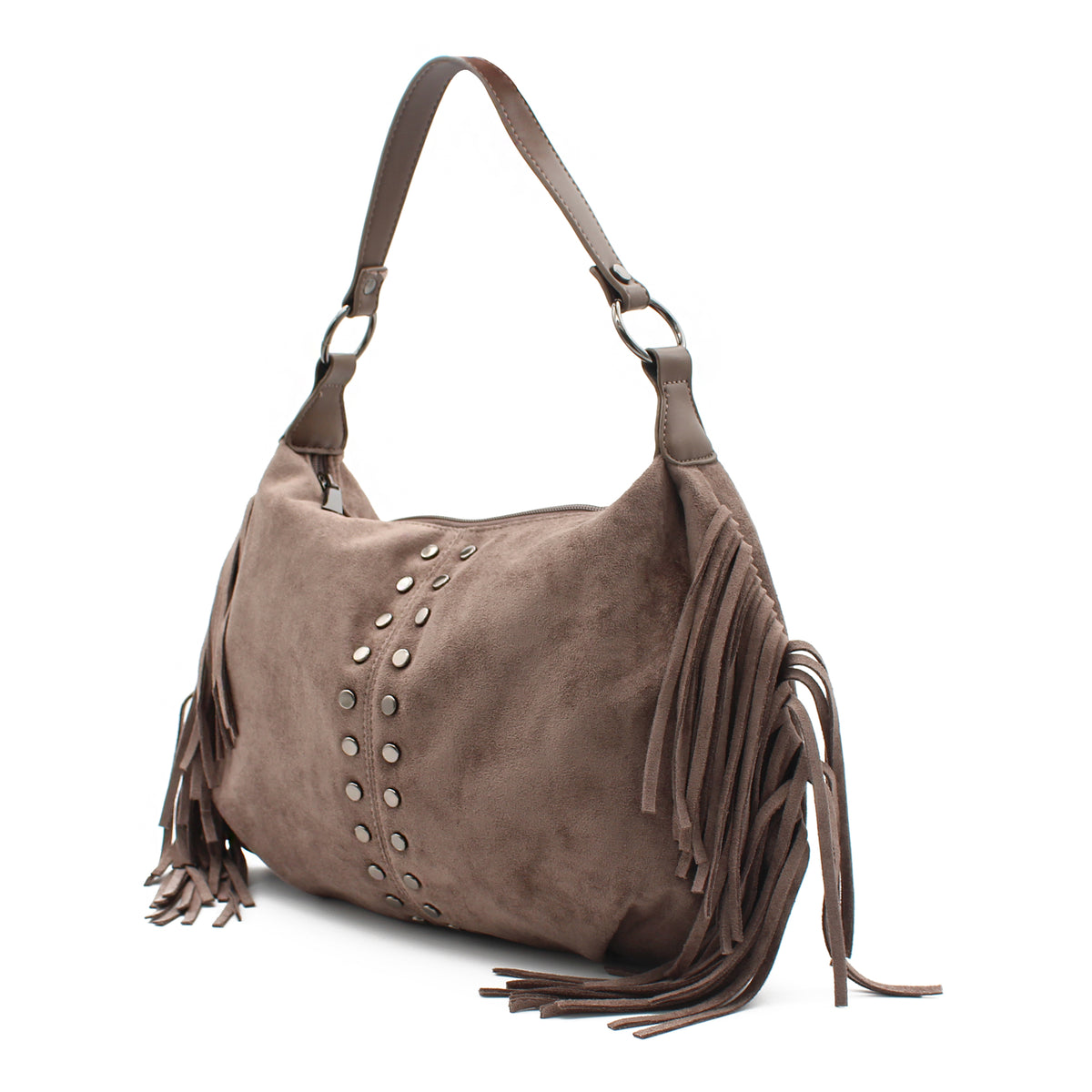 BORSA CAMOSCIO FANGO BORCHIE E FRANGE