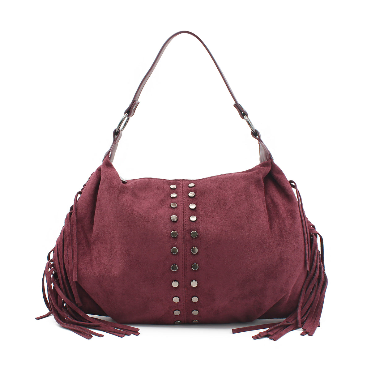 BORSA CAMOSCIO BORDEAUX BORCHIE E FRANGE