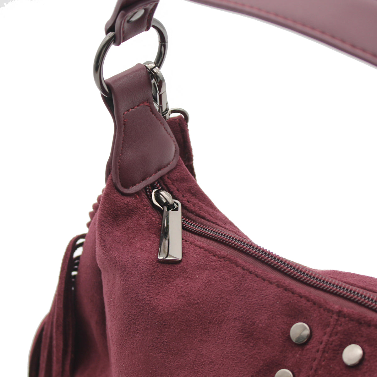BORSA CAMOSCIO BORDEAUX BORCHIE E FRANGE