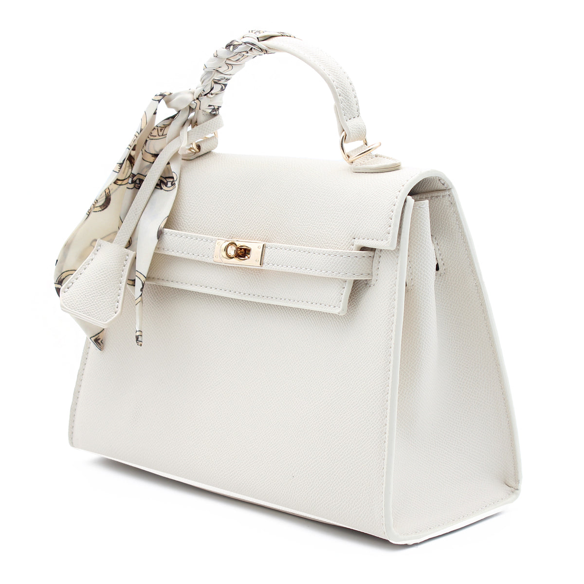 BORSA RIGIDA ECOPELLE BEIGE CON FOULARD