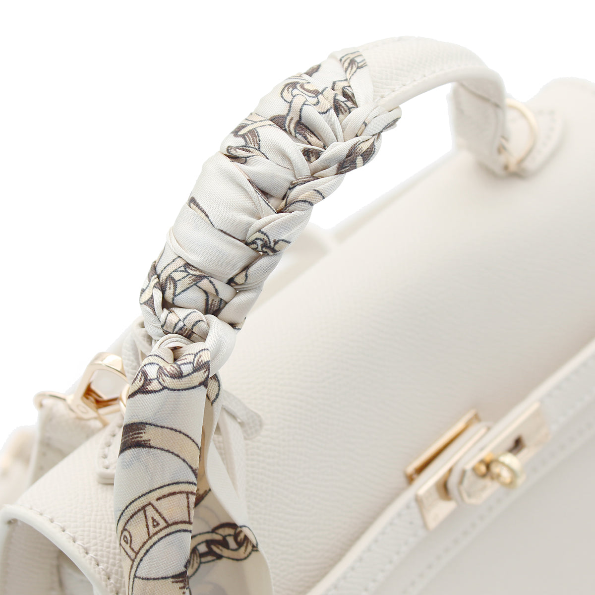 BORSA RIGIDA ECOPELLE BEIGE CON FOULARD