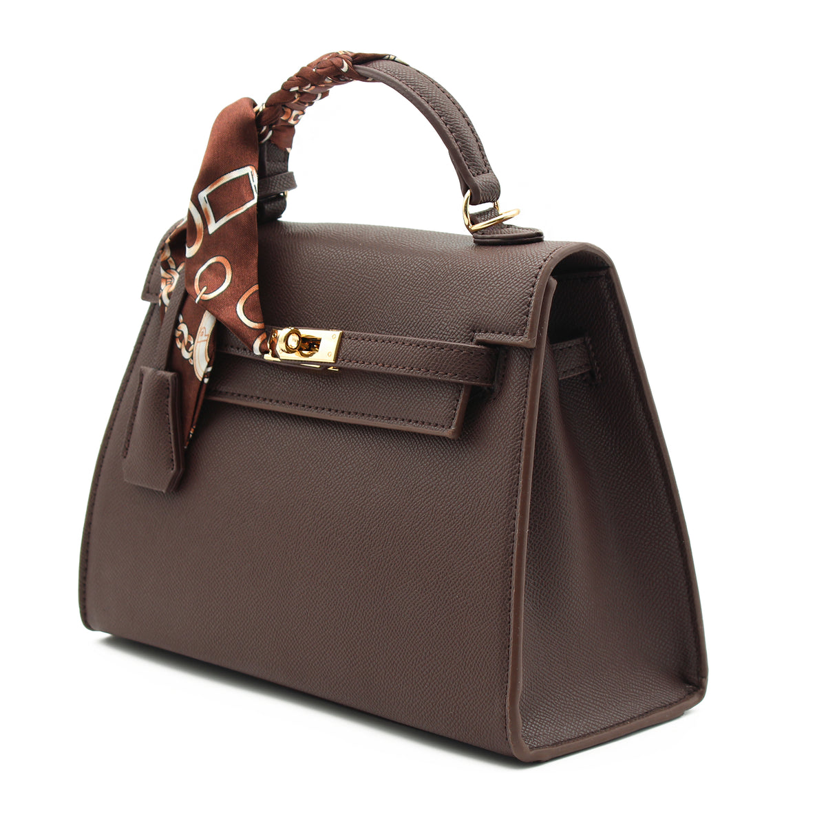 BORSA RIGIDA ECOPELLE CAFFE' CON FOULARD