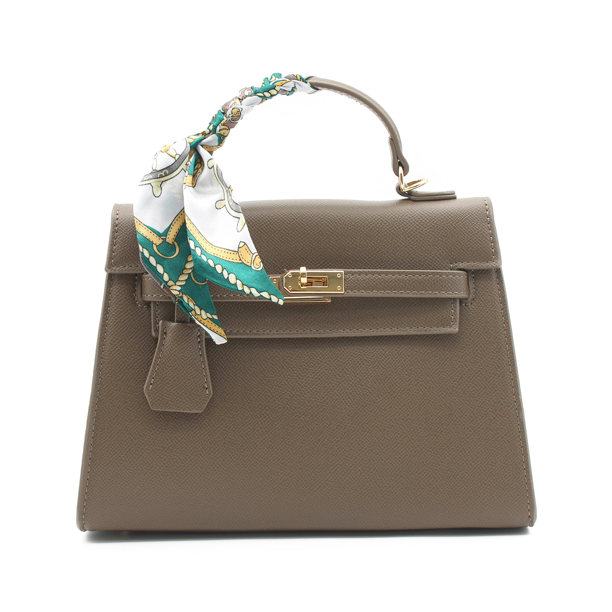 BORSA RIGIDA ECOPELLE TORTORA CON FOULARD