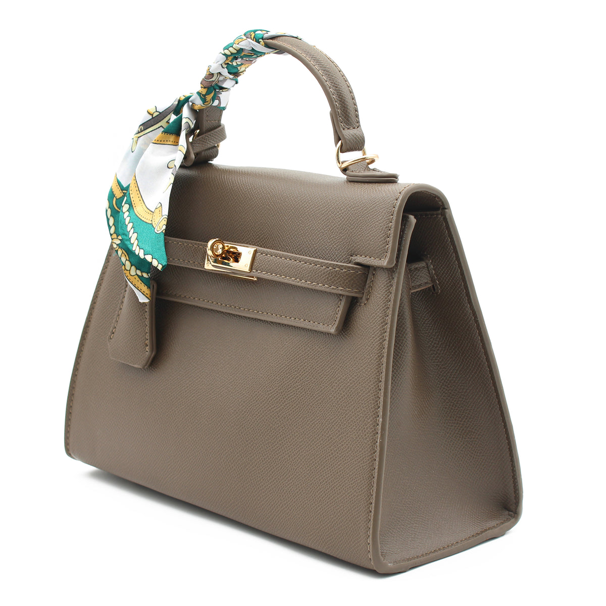 BORSA RIGIDA ECOPELLE TORTORA CON FOULARD