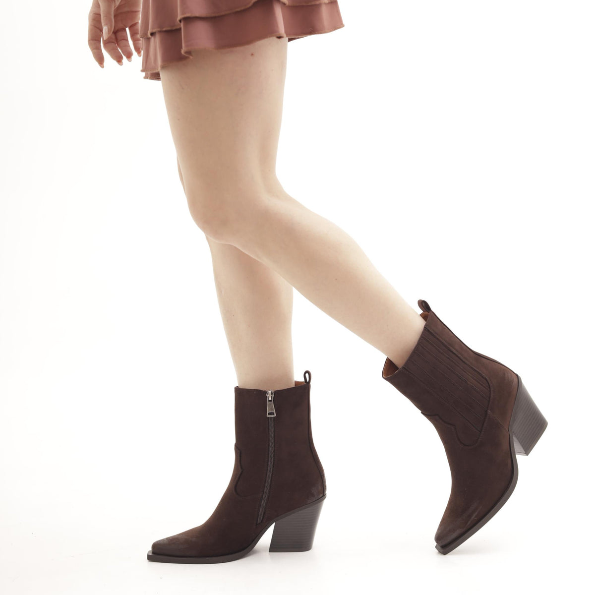 STIVALETTO TEXANO CAMOSCIO MARRONE
