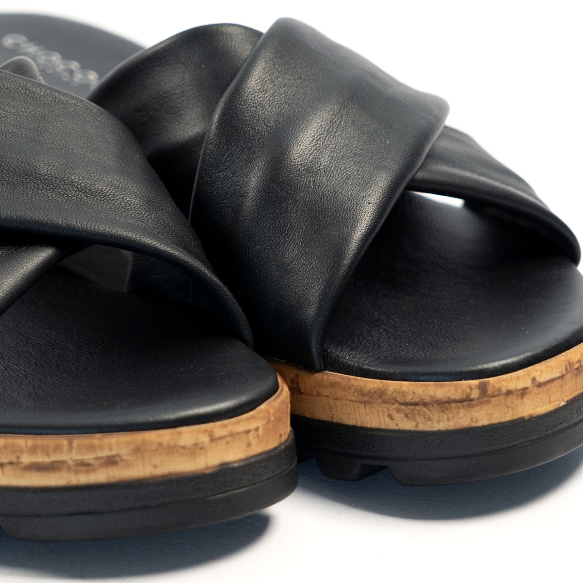 CIABATTA INCROCIATA VERA PELLE NERO<BR/>