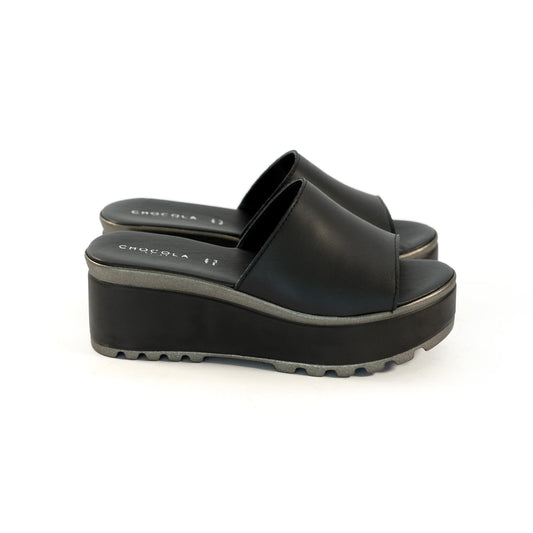 CIABATTA FASCIA VERA PELLE NERO<BR/>