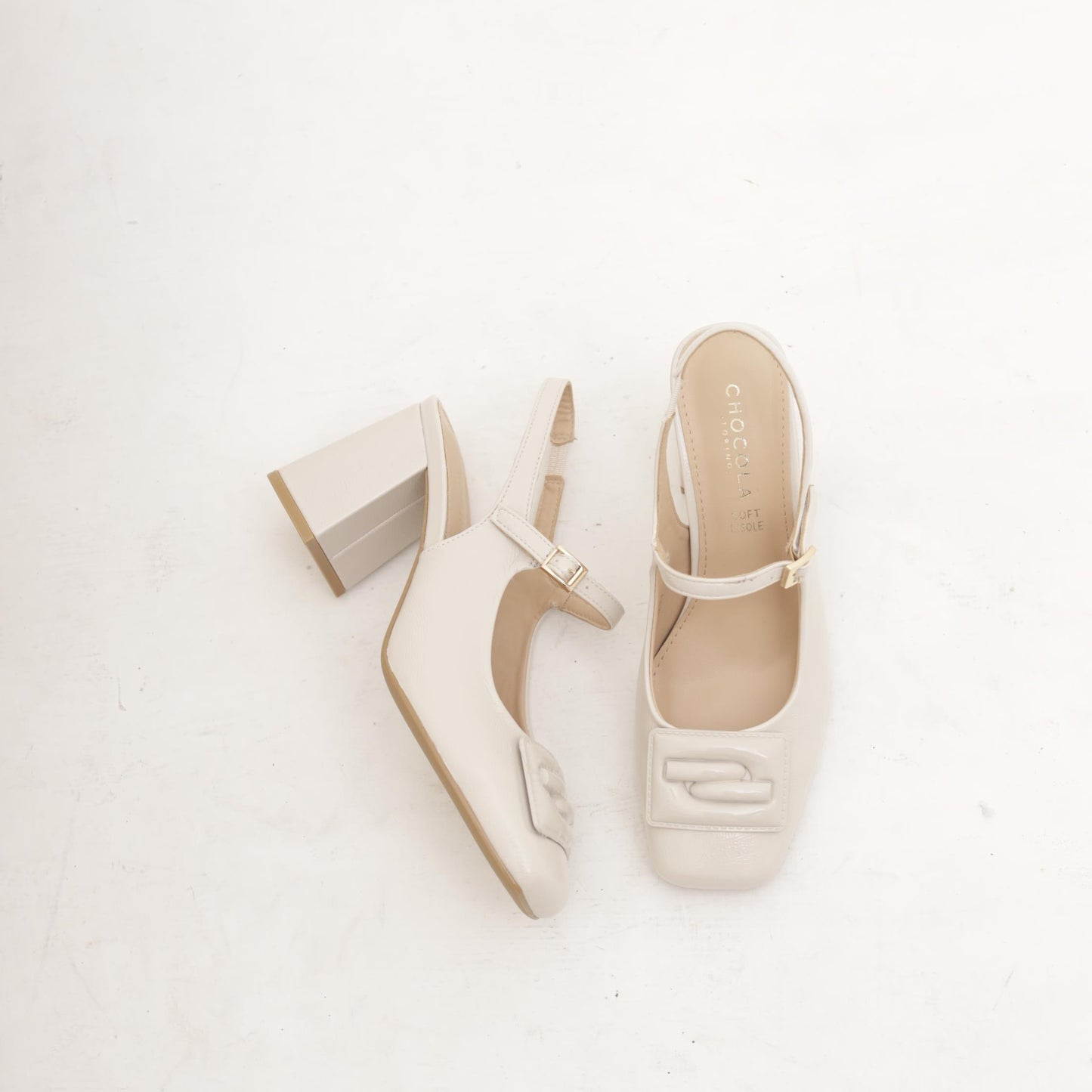 SLINGBACK ACCESSORIO QUADRATO PANNA