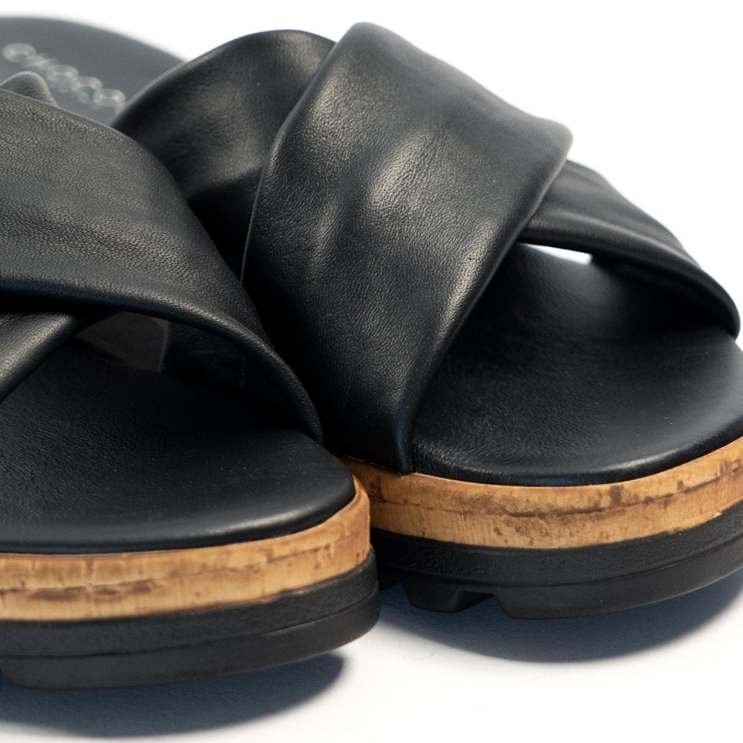 CIABATTA INCROCIATA VERA PELLE NERO<BR/>