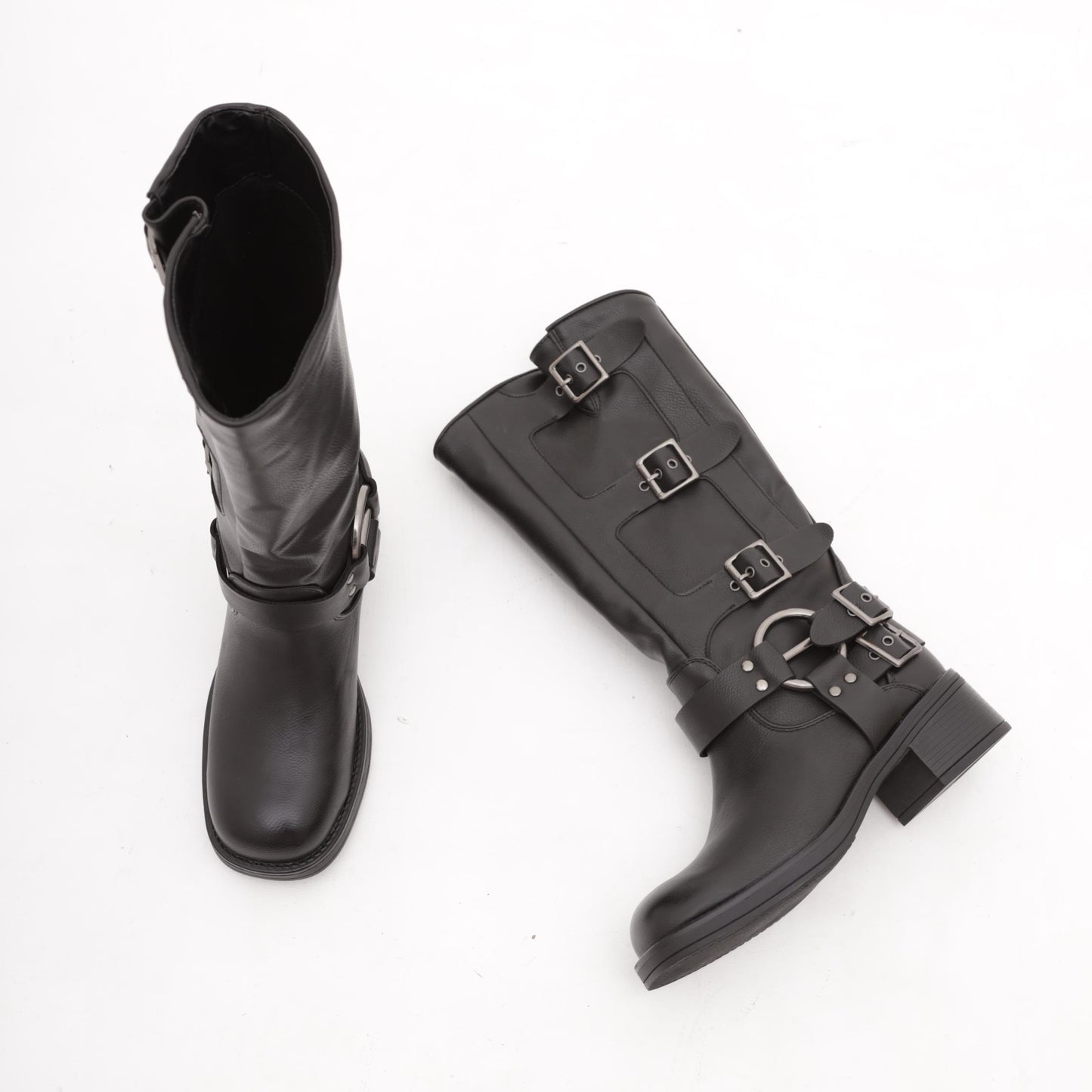 BIKER ALTO QUADRATO FIBBIE NERO