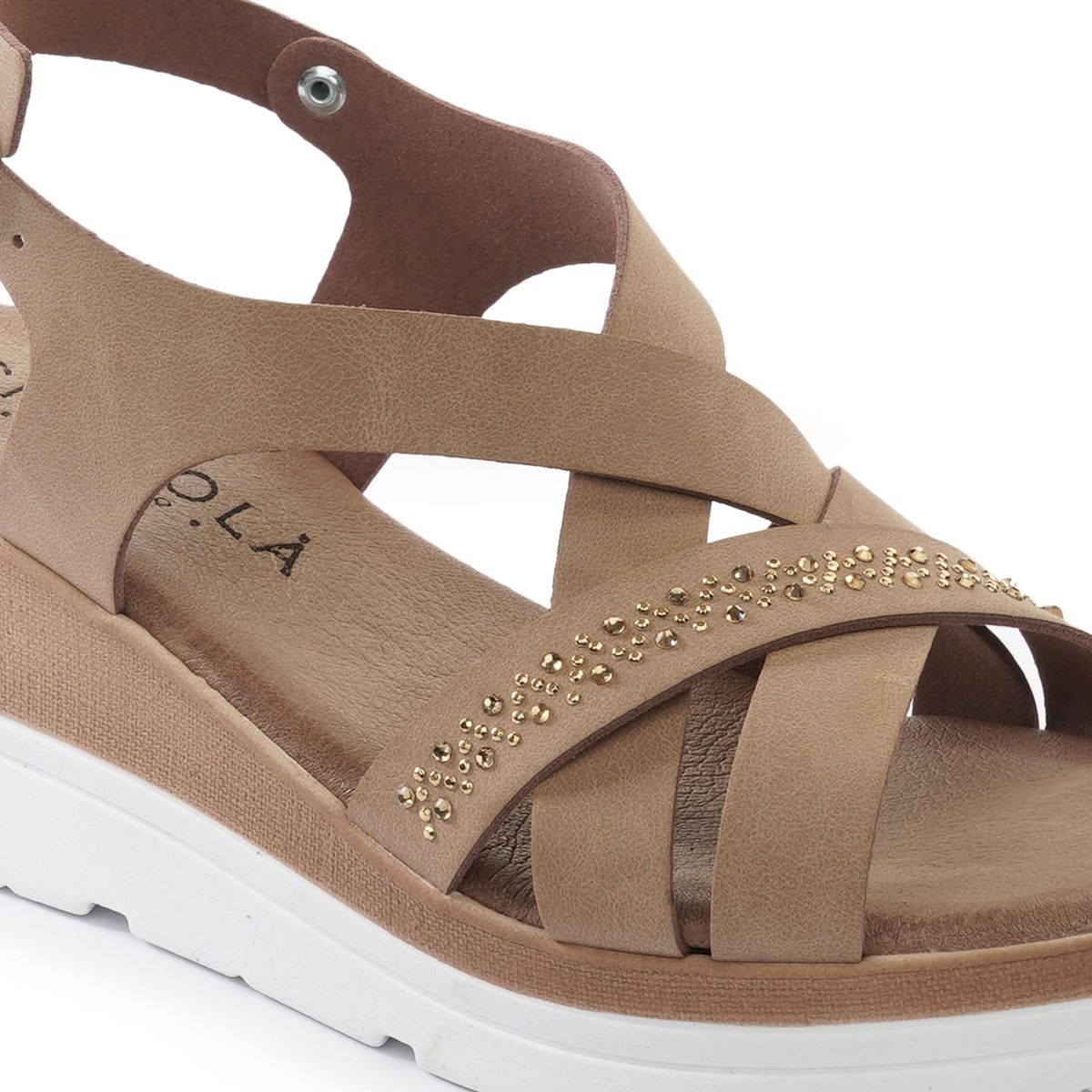 SANDALO ZEPPA INCROCIATO STRASS BEIGE<BR/>