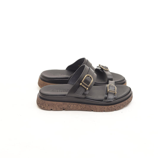 SANDALO FIBBIE VERA PELLE NERO