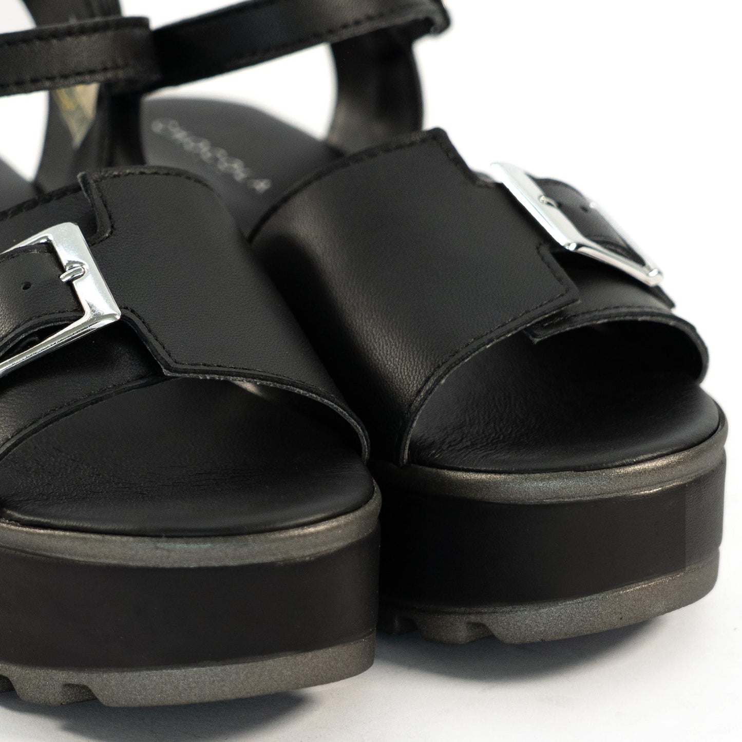 SANDALO FIBBIA VERA PELLE NERO<BR/>