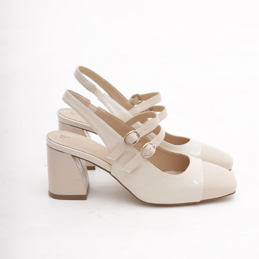 SLINGBACK BICOLORE DUE CINTURINI PANNA