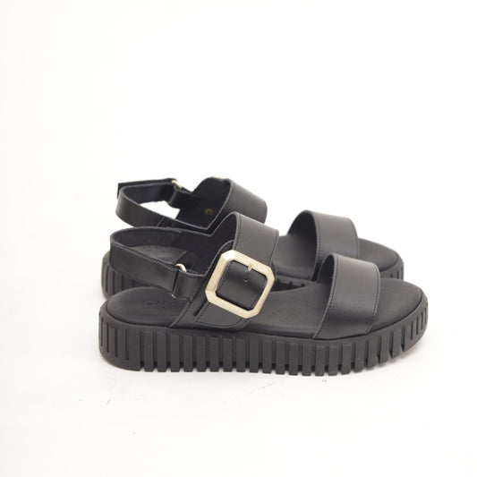 SANDALO DOPPIA FASCIA VERA PELLE NERO