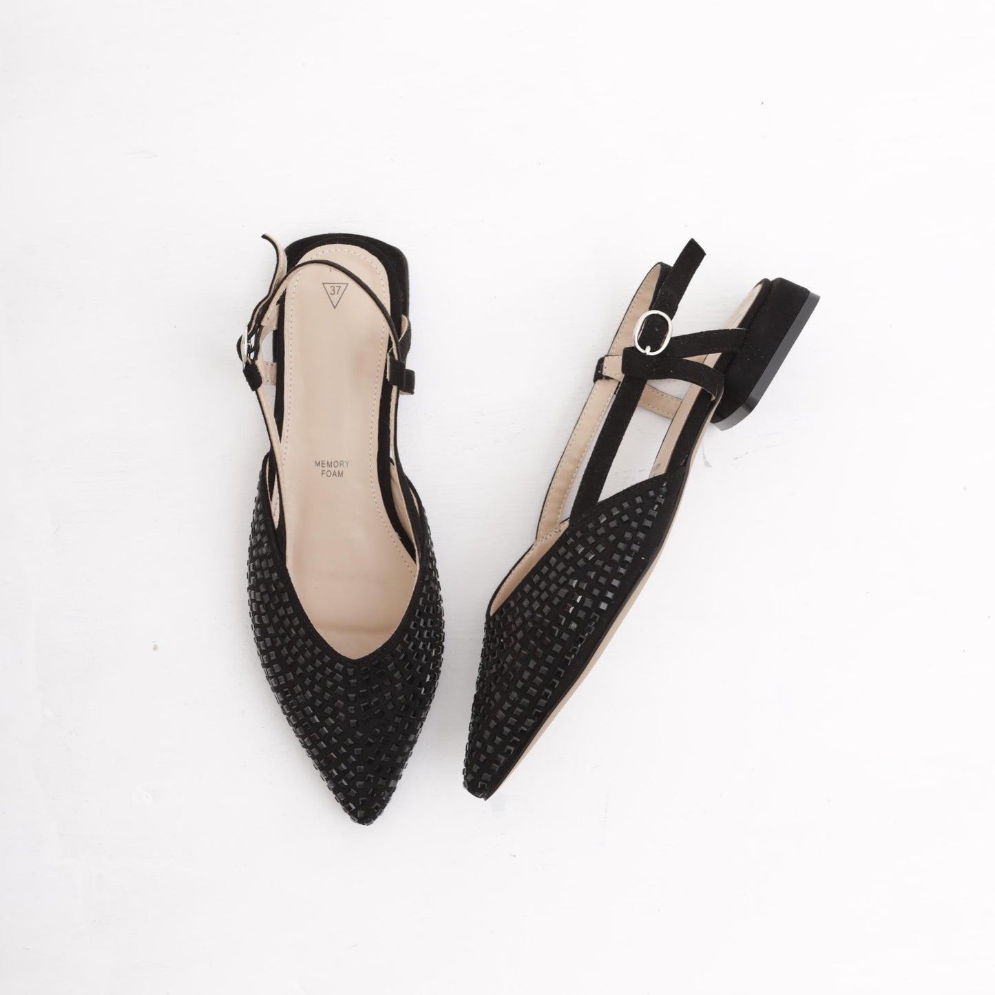 SLINGBACK FLAT GLITTER NERO