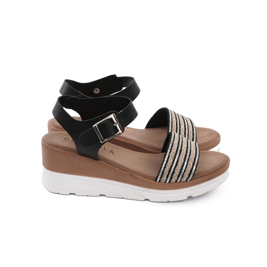 SANDALO ZEPPA FASCIA CORDA NERO<BR/>