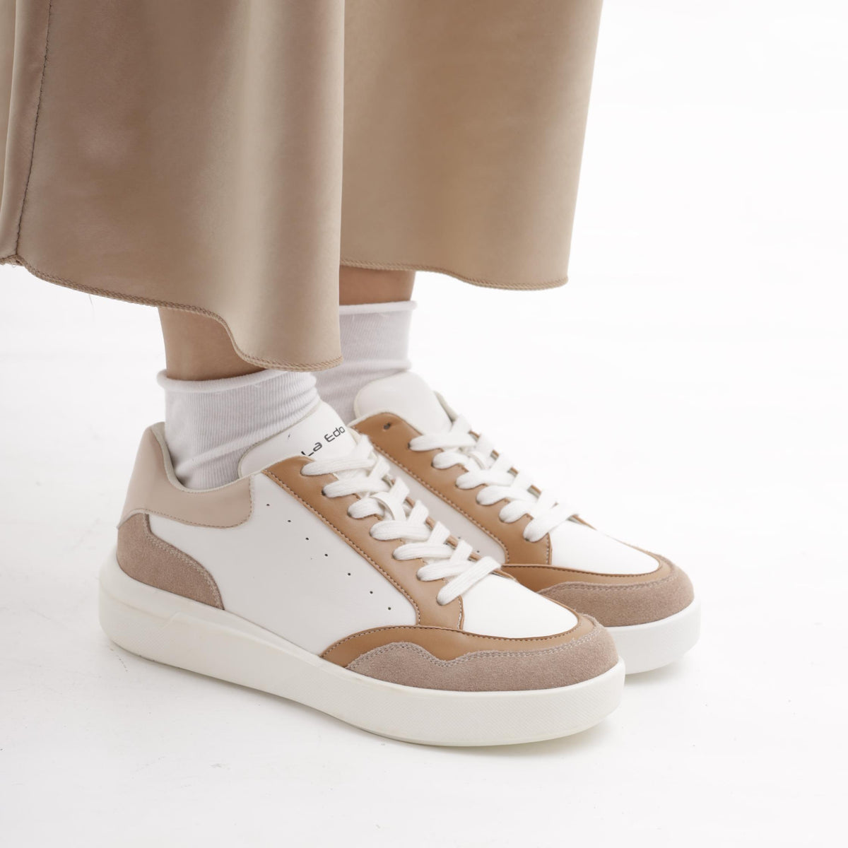 SNEAKERS WAVE BIANCO/CUOIO<BR/>