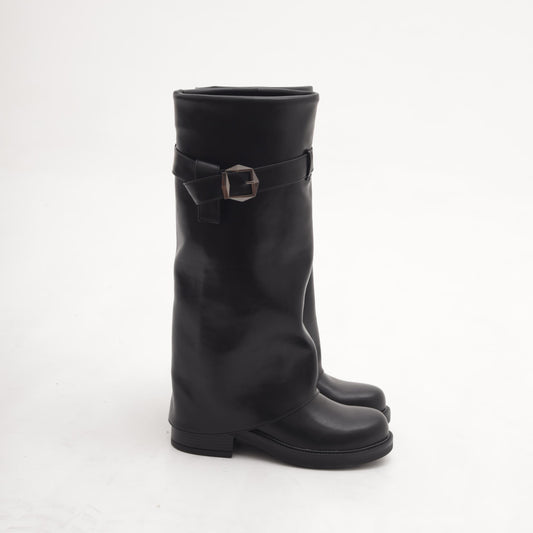 STIVALE BIKER ALTO RISVOLTATO NERO