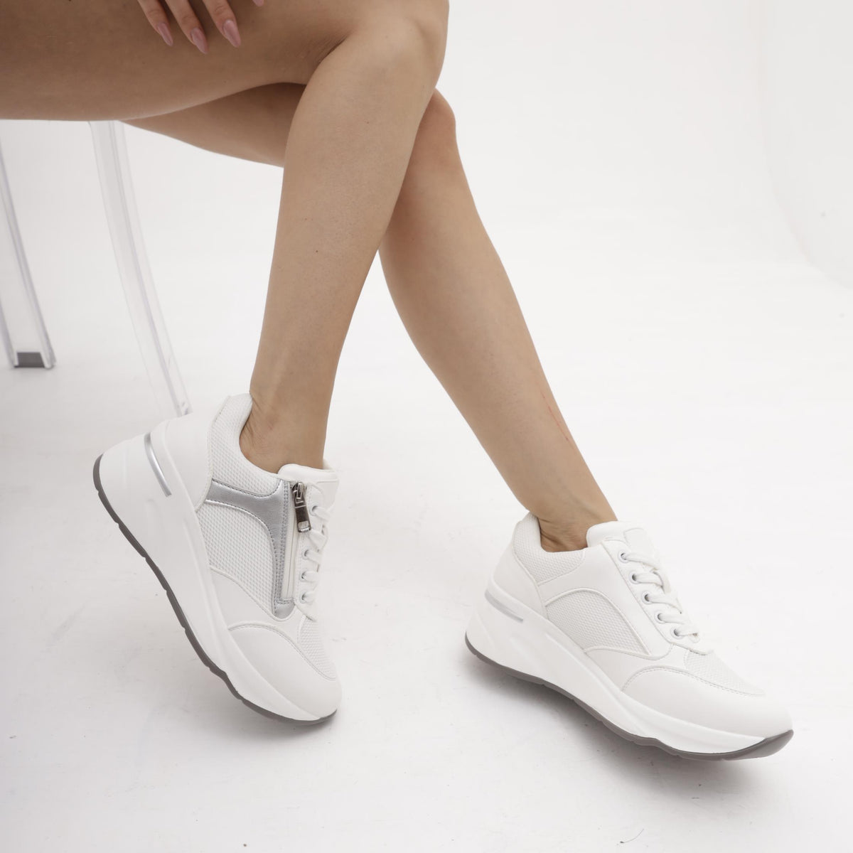 SNEAKERS ALTA ZIP BIANCO<BR/>