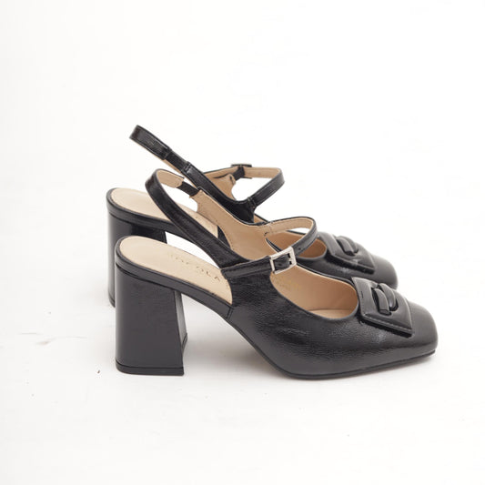 SLINGBACK ACCESSORIO QUADRATO NERO