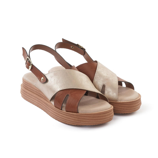 SANDALO ZEPPA FASCE INCROCIATE BICOLORE ORO<BR/><BR/>