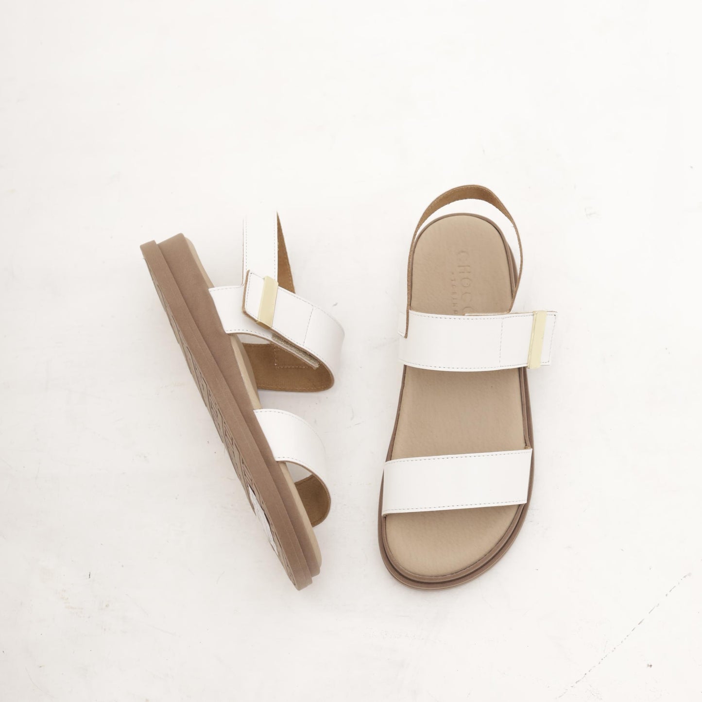 SANDALO VELCRO VERA PELLE BIANCO