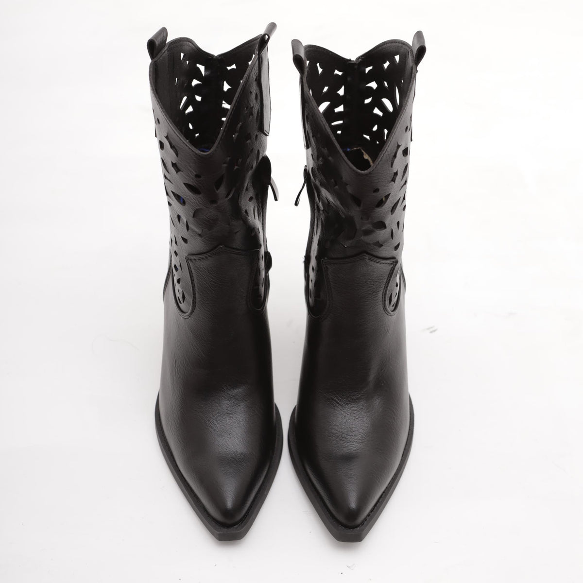 STIVALETTO TEXANO TRAFORATO NERO<BR/>