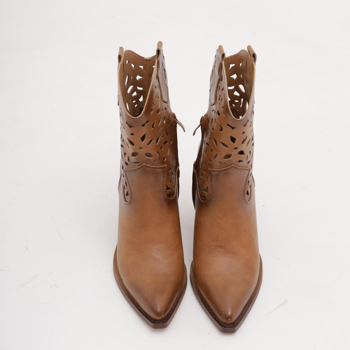 STIVALETTO TEXANO TRAFORATO CUOIO<BR/>