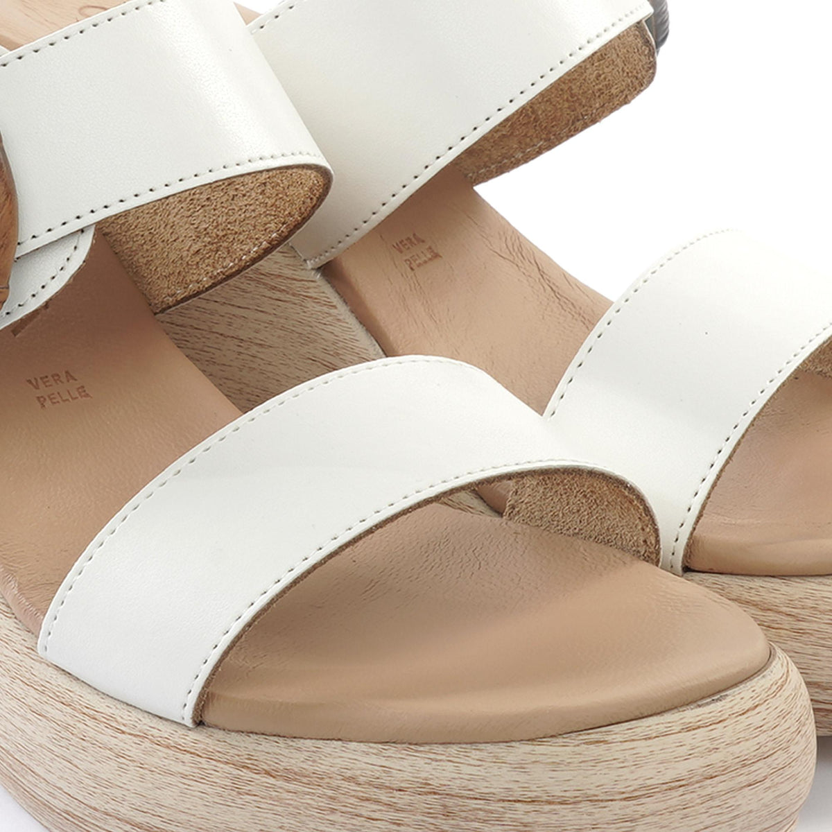 SANDALO ZEPPA DOPPIA FASCIA VERA PELLE BIANCO<BR/>