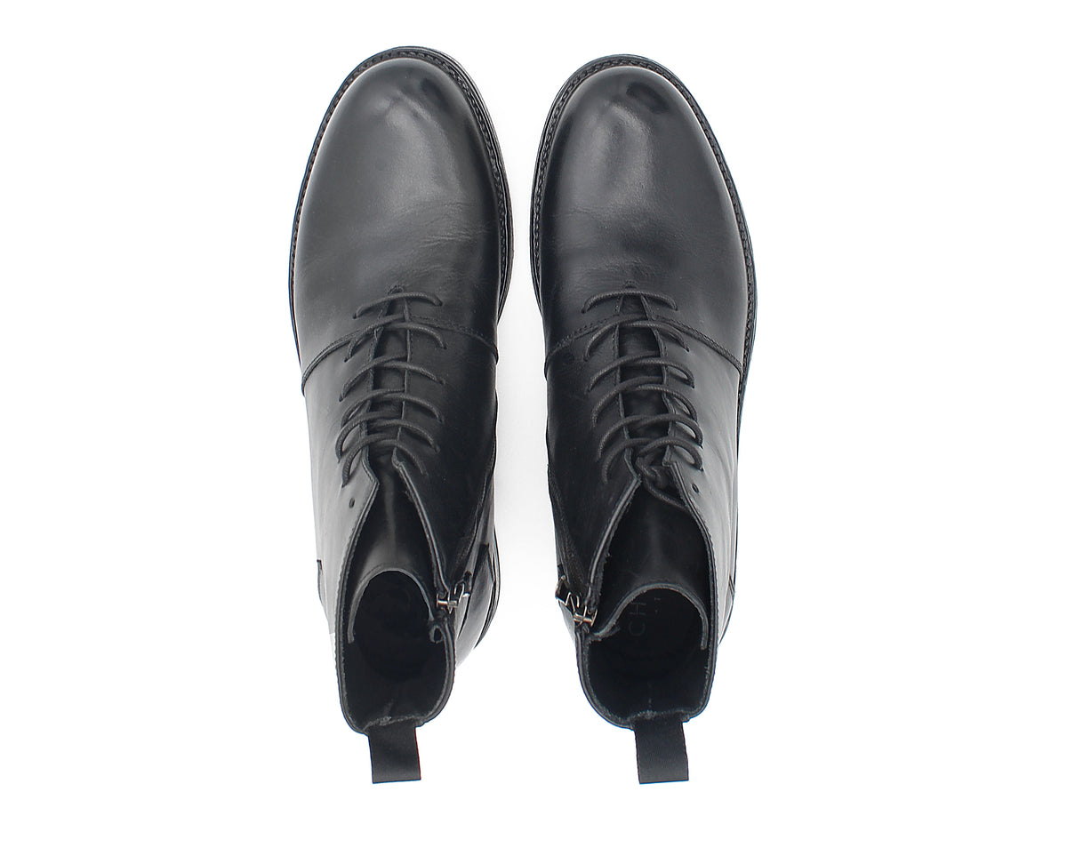 STIVALETTO STRINGATO IN PELLE NERO 