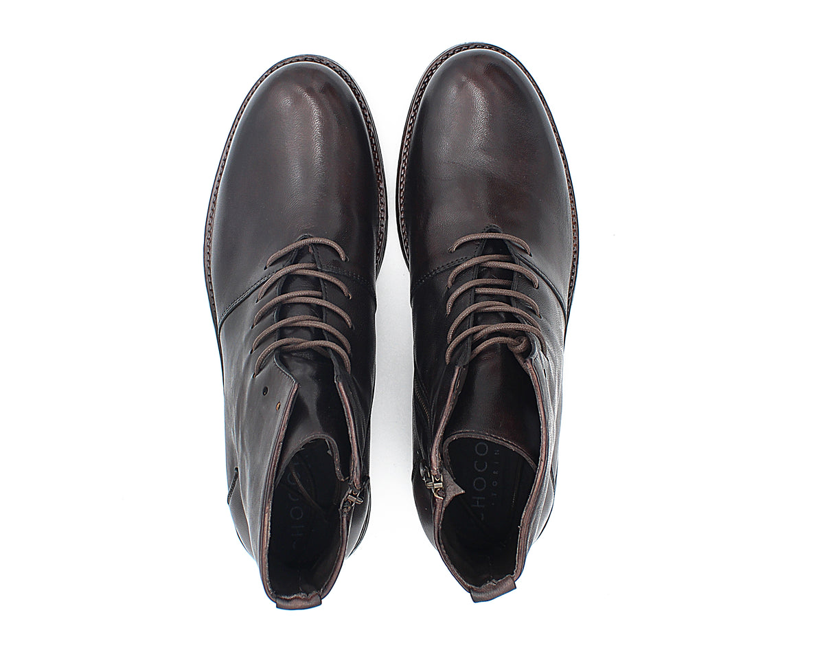 STIVALETTO STRINGATO IN PELLE TESTA DI MORO 