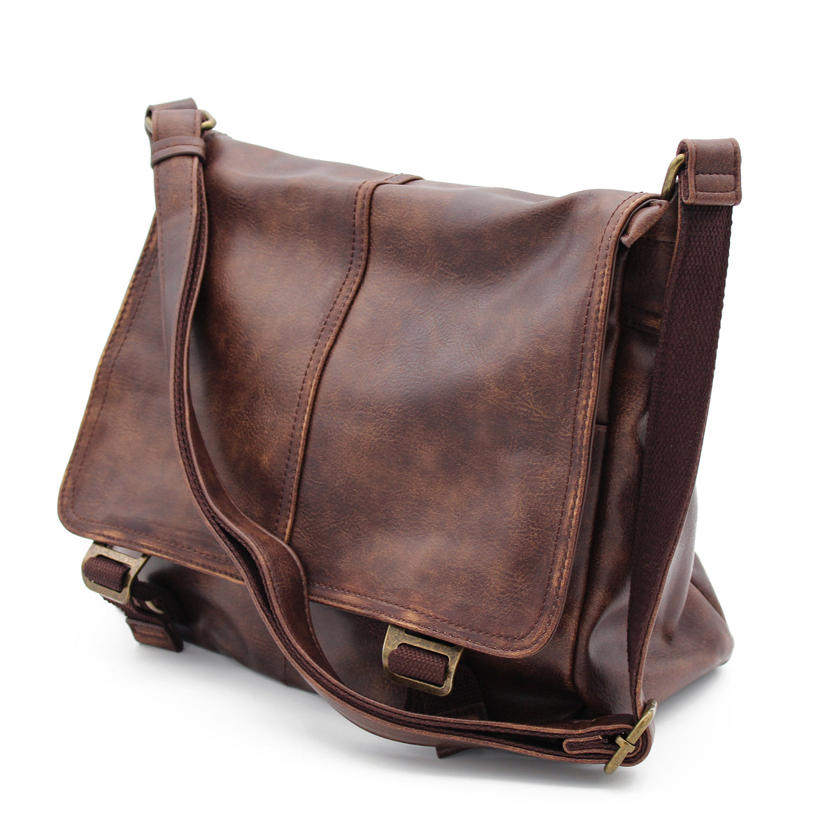 BORSA TRACOLLA ECOPELLE VINTAGE MARRONE 
