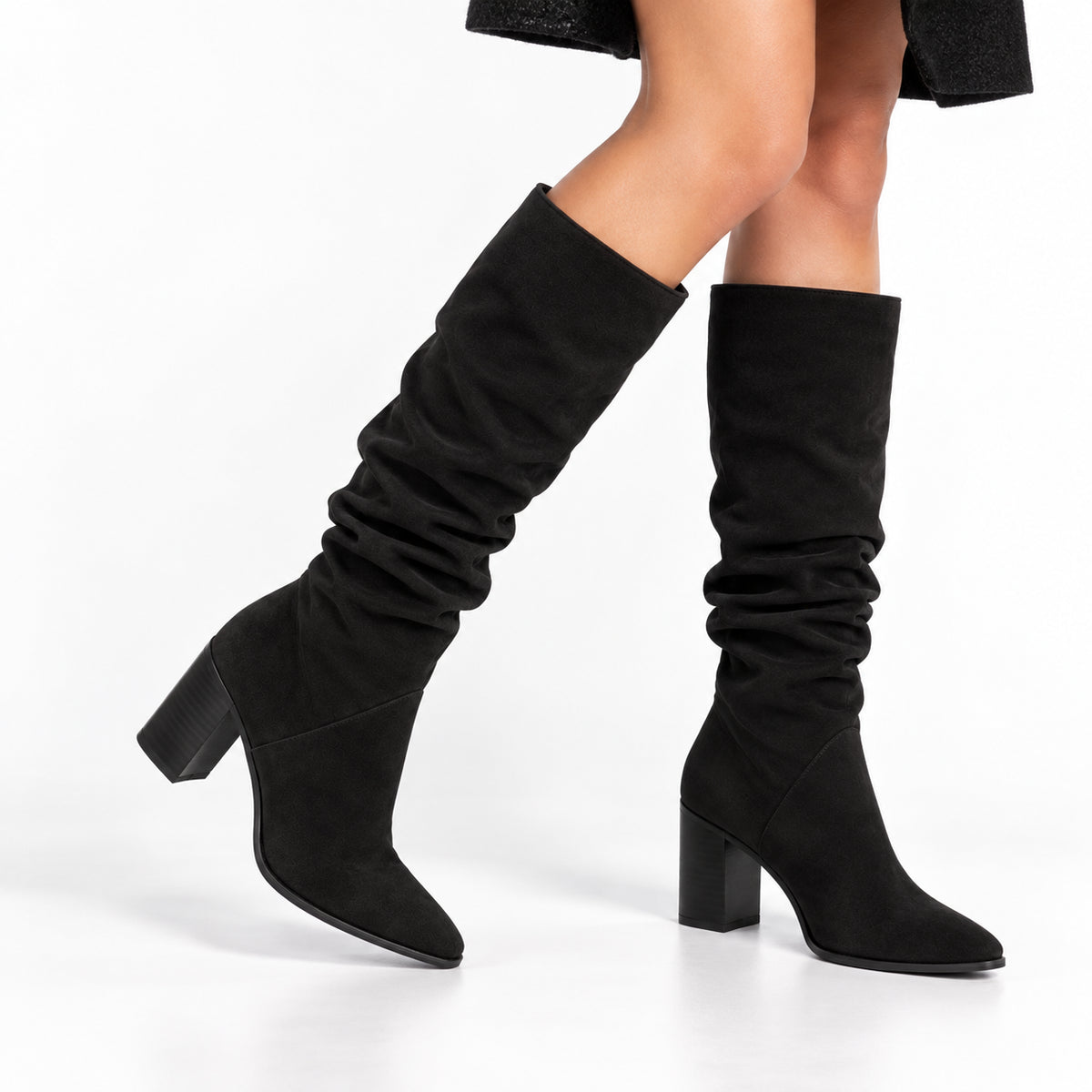 STIVALE ARRICCIATO CAMOSCIO NERO 