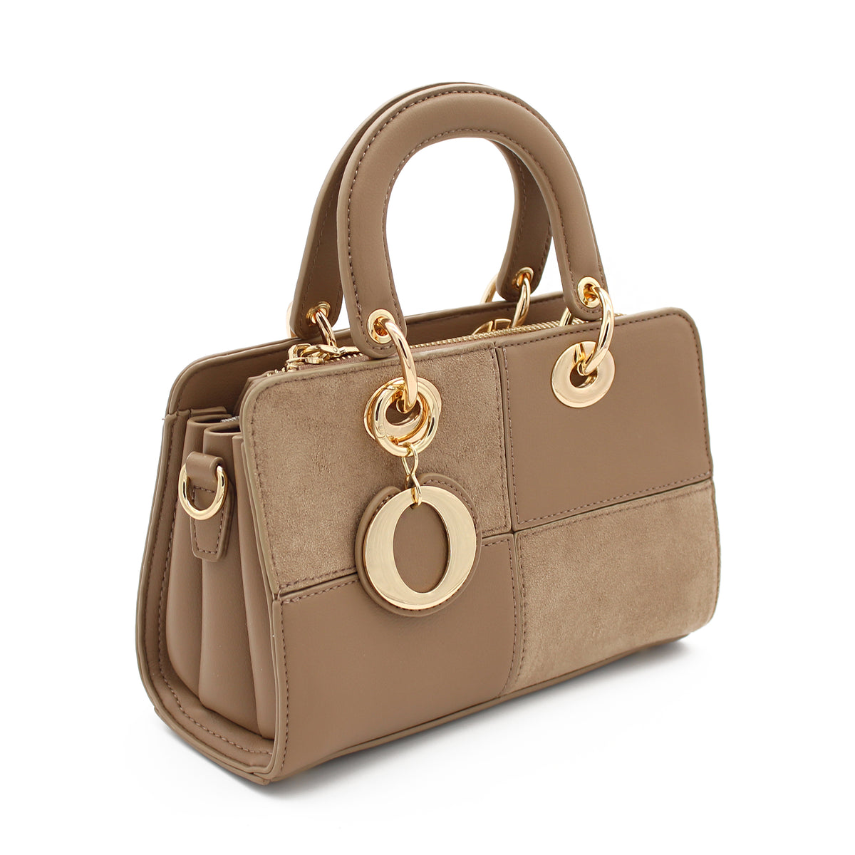 BORSA SCACCHI ECOPELLE E SUEDE CACHI 