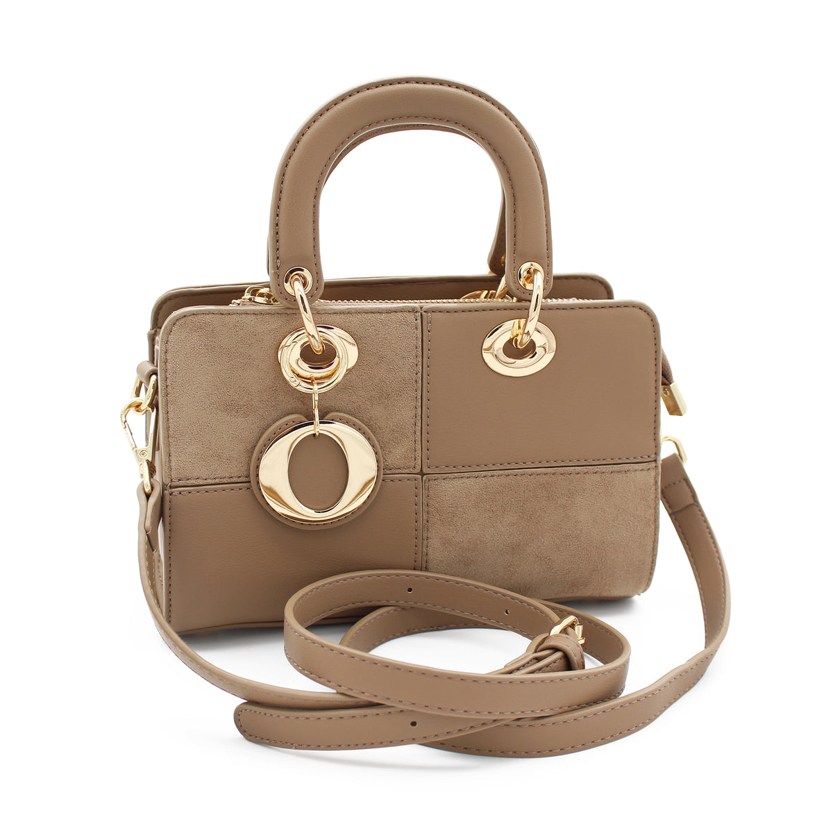 BORSA SCACCHI ECOPELLE E SUEDE CACHI 