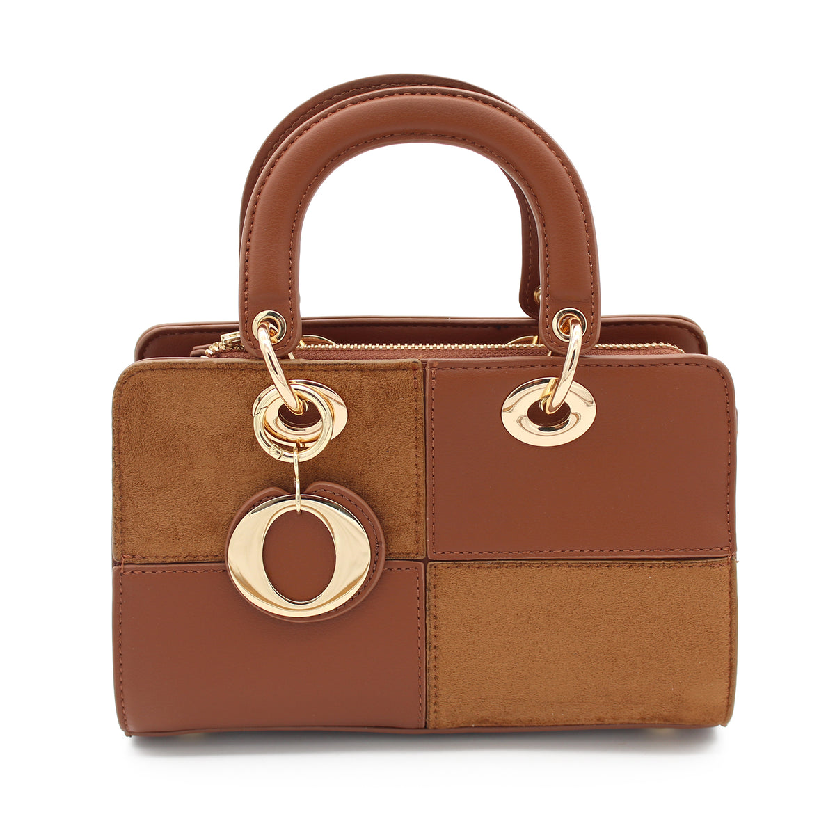 BORSA SCACCHI ECOPELLE E SUEDE MARRONE 