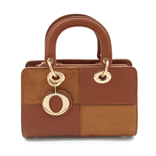 BORSA SCACCHI ECOPELLE E SUEDE MARRONE 