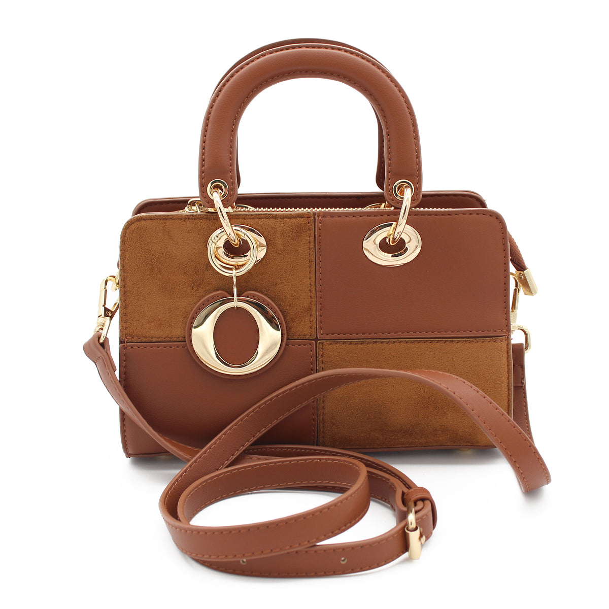 BORSA SCACCHI ECOPELLE E SUEDE MARRONE 