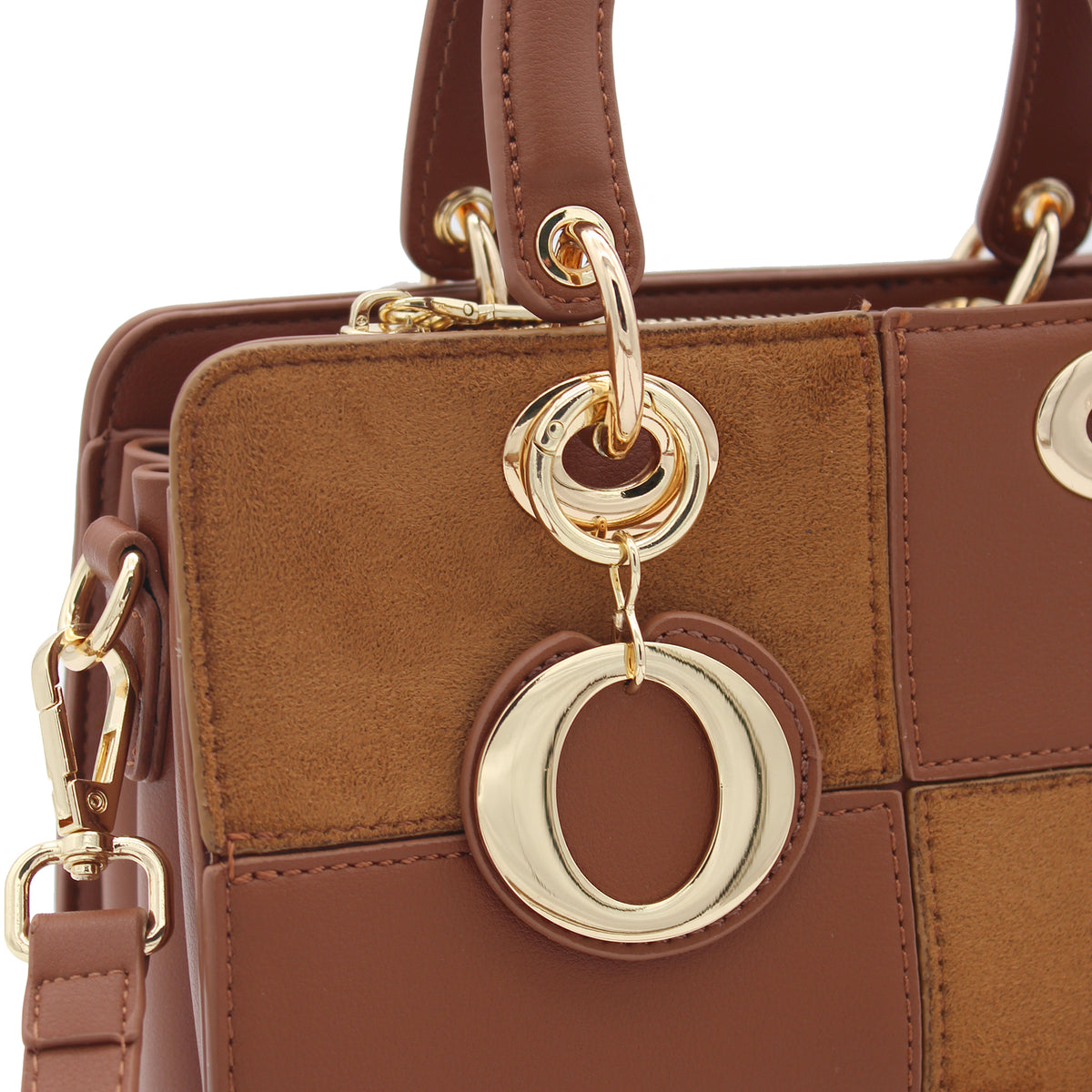BORSA SCACCHI ECOPELLE E SUEDE MARRONE 