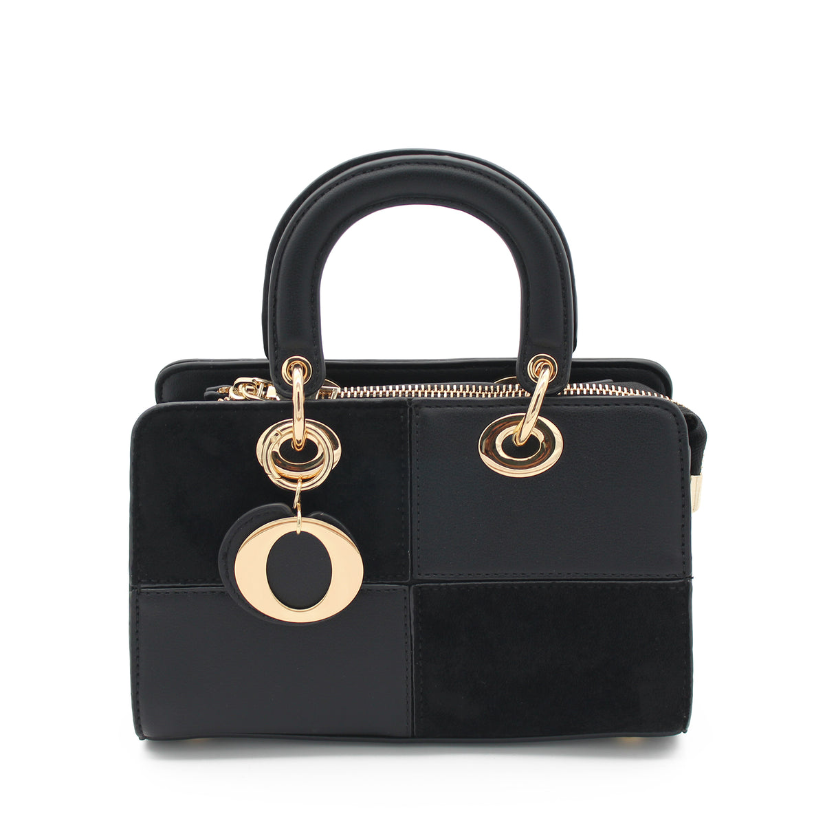 BORSA SCACCHI ECOPELLE E SUEDE NERA 