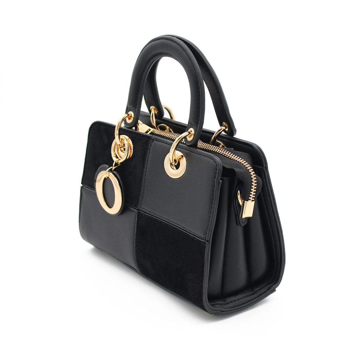 BORSA SCACCHI ECOPELLE E SUEDE NERA 