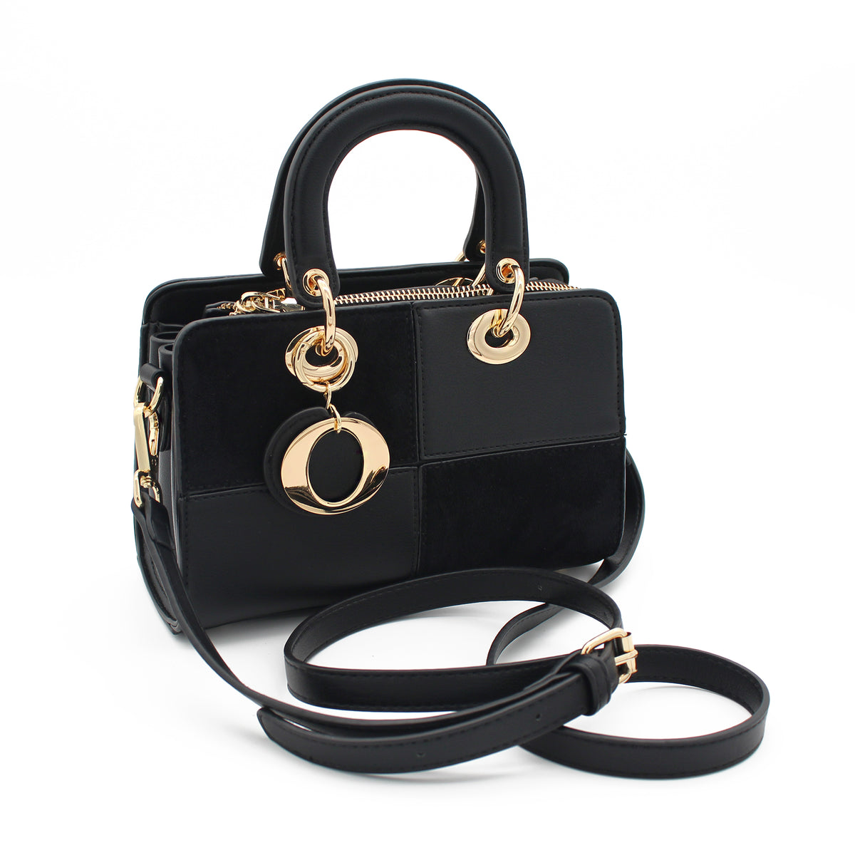 BORSA SCACCHI ECOPELLE E SUEDE NERA 