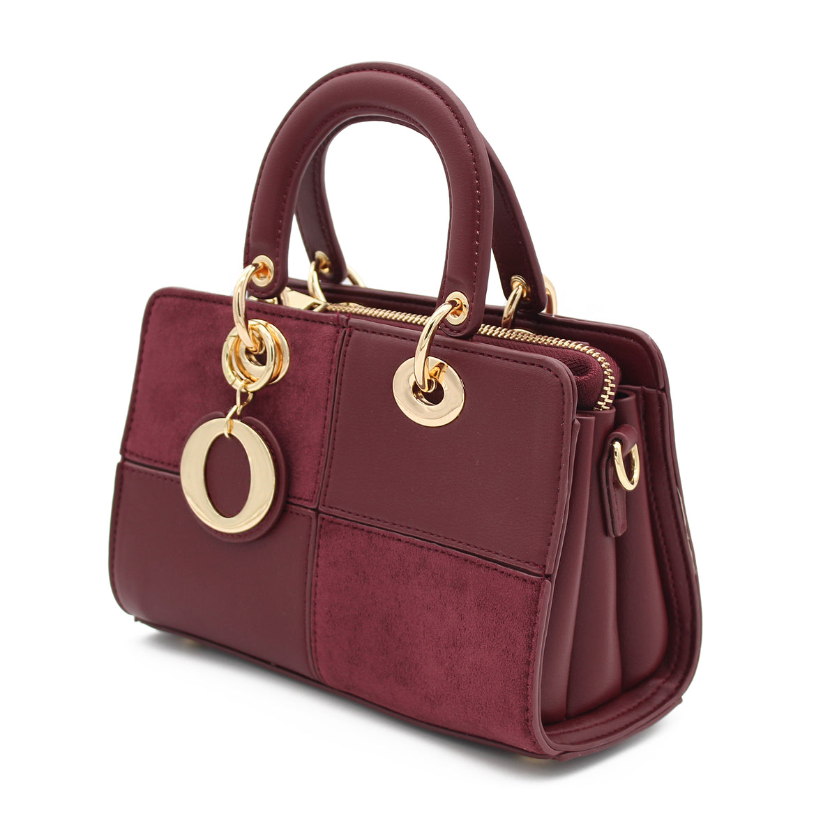 BORSA SCACCHI IN ECOPELLE E SUEDE BORDEAUX 
