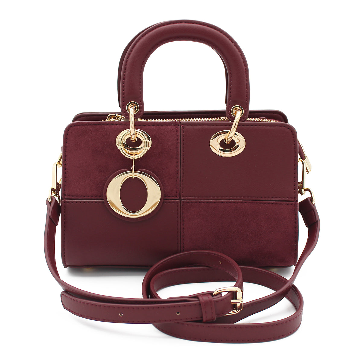 BORSA SCACCHI IN ECOPELLE E SUEDE BORDEAUX 