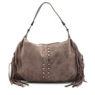 BORSA CAMOSCIO FANGO BORCHIE E FRANGE 