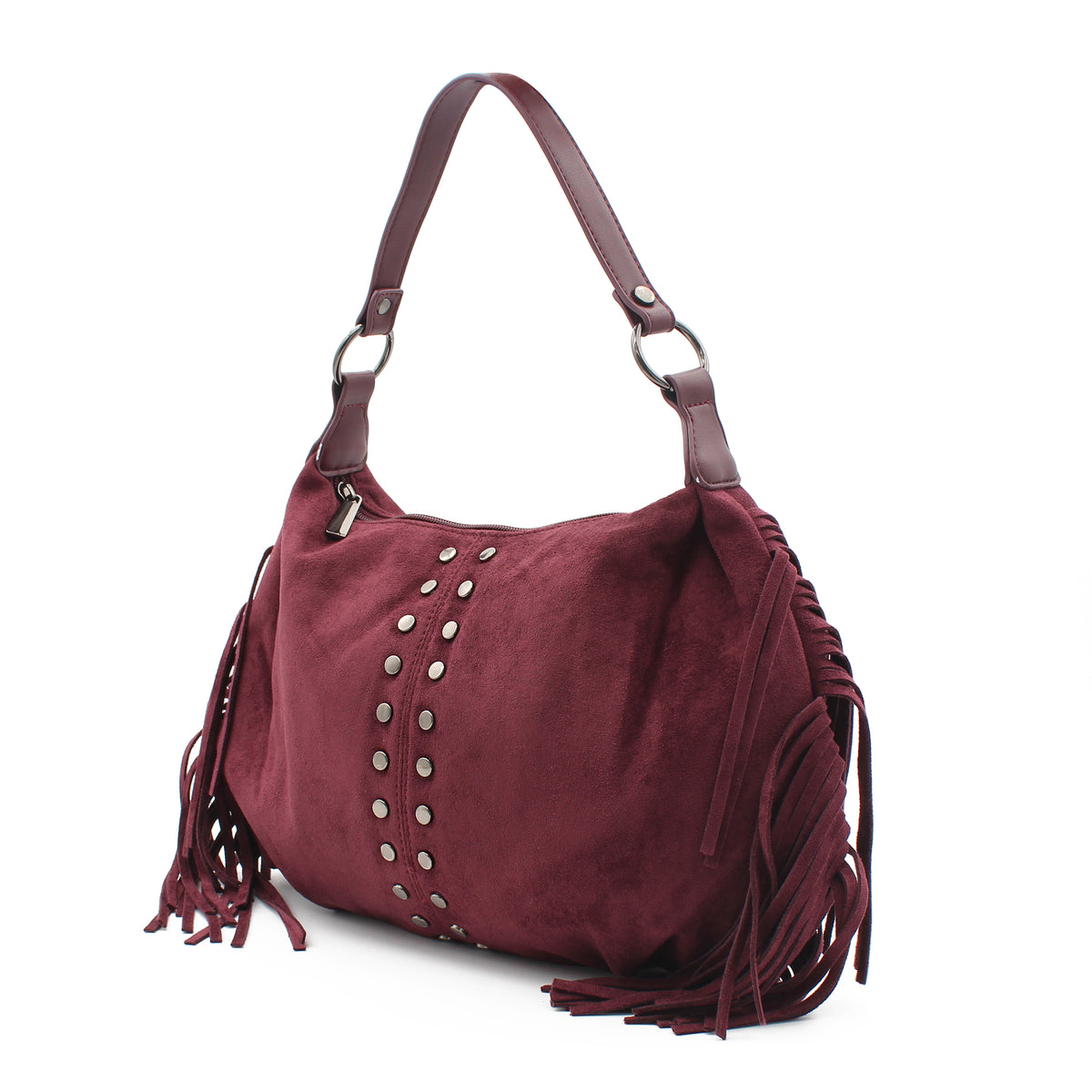 BORSA CAMOSCIO BORDEAUX BORCHIE E FRANGE 