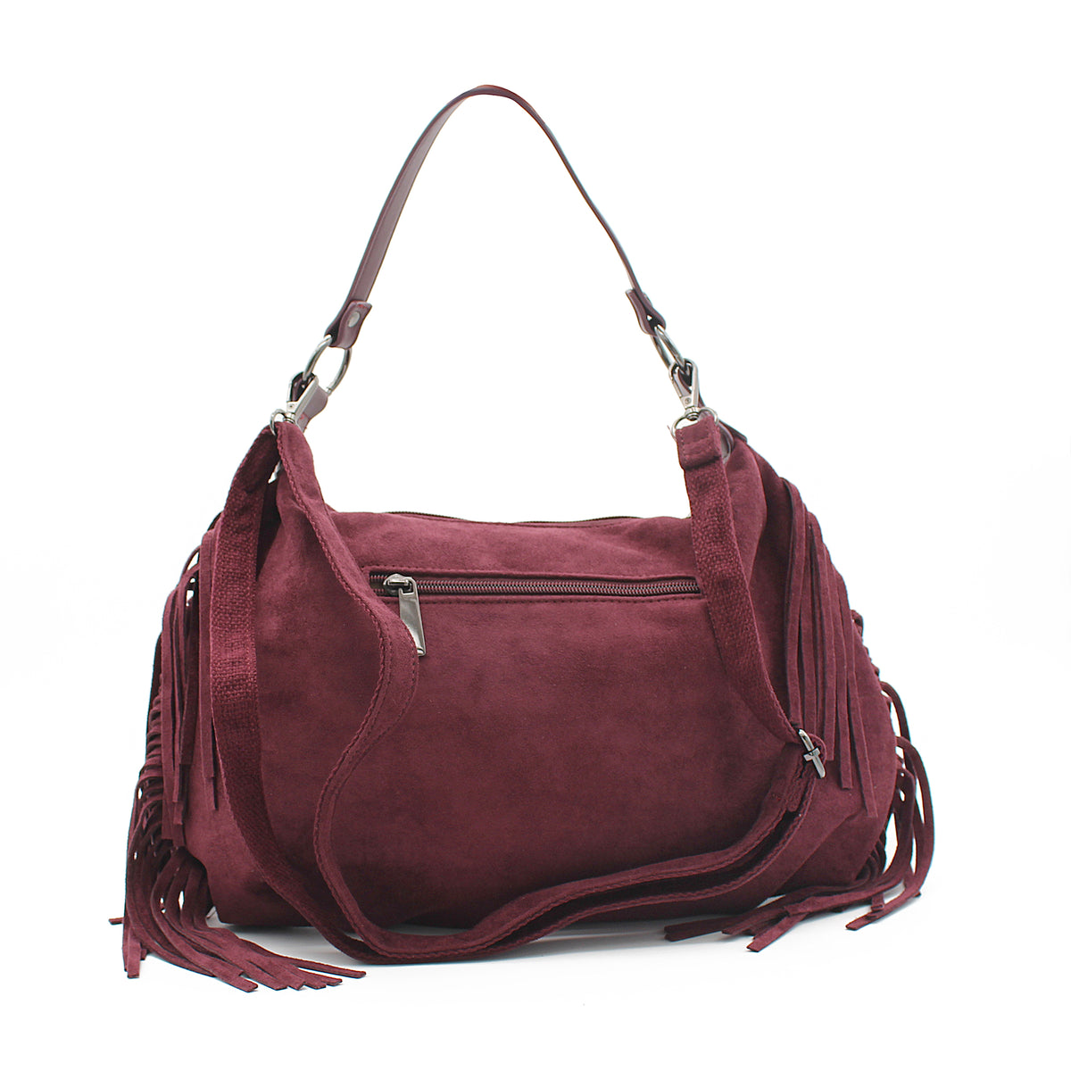 BORSA CAMOSCIO BORDEAUX BORCHIE E FRANGE 